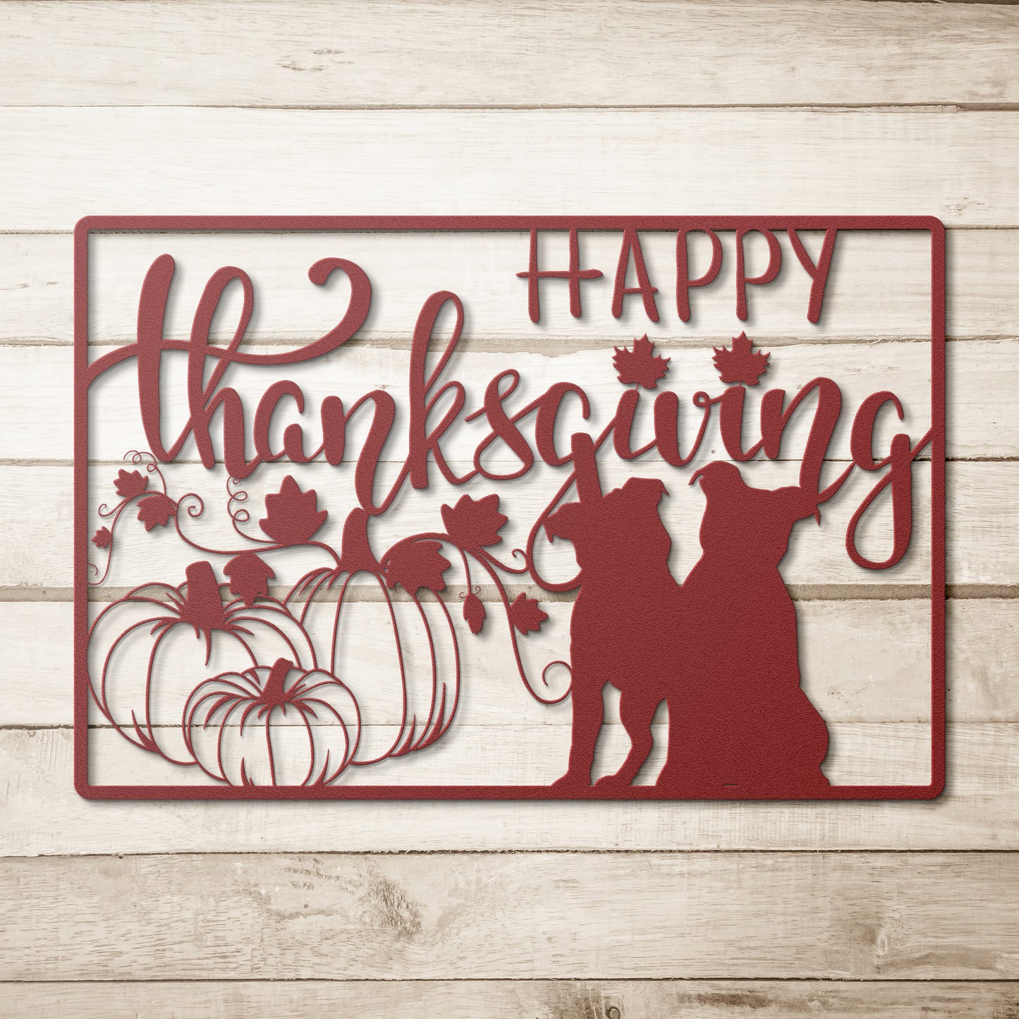 Happy Thanksgiving Natural Eared Dogos Metal Sign