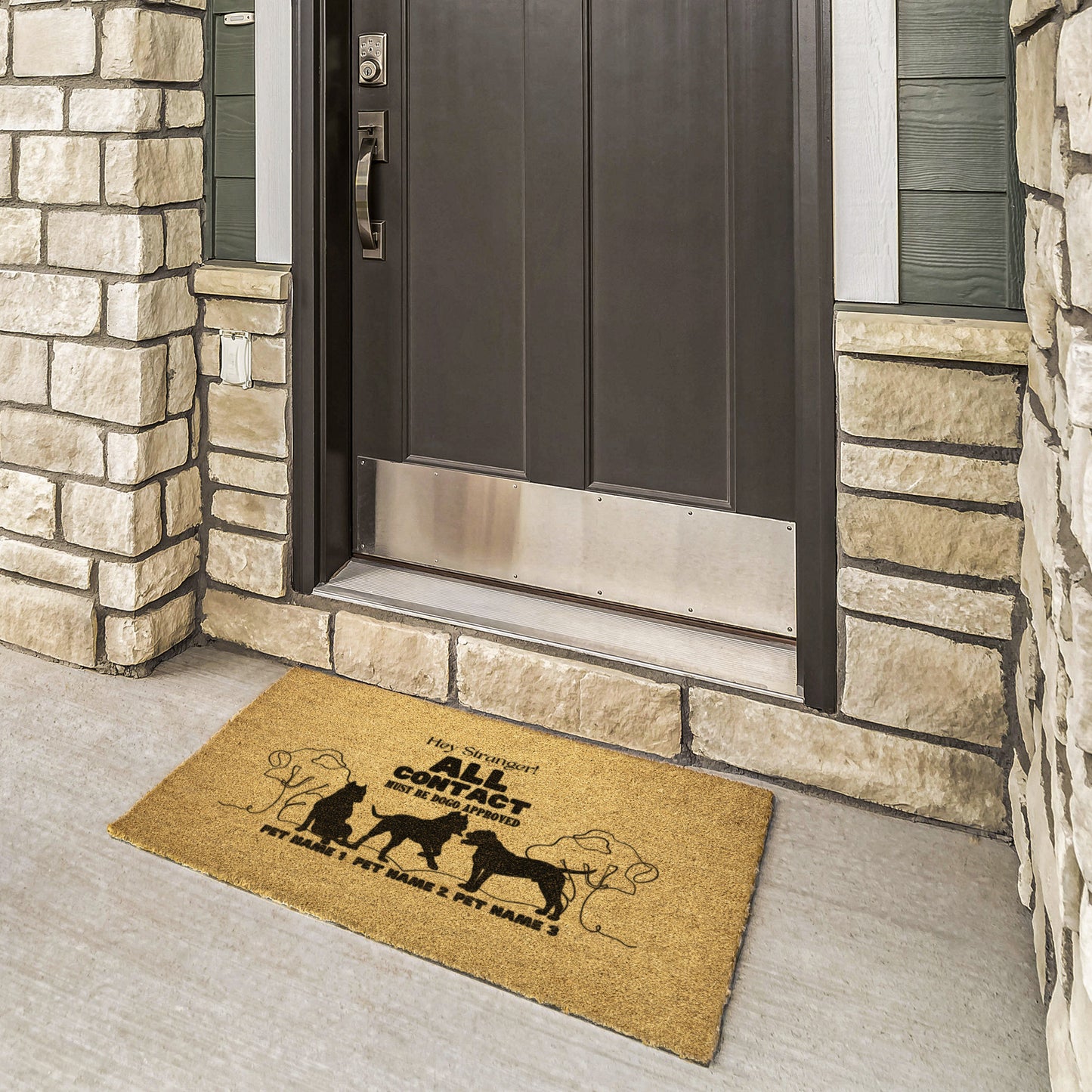 Hey Stranger Personalized 3 Dogo Welcome Mat