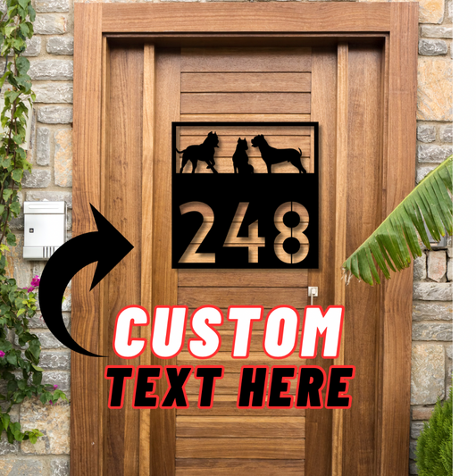 Modern Triple Dogo Personalized House Number Sign