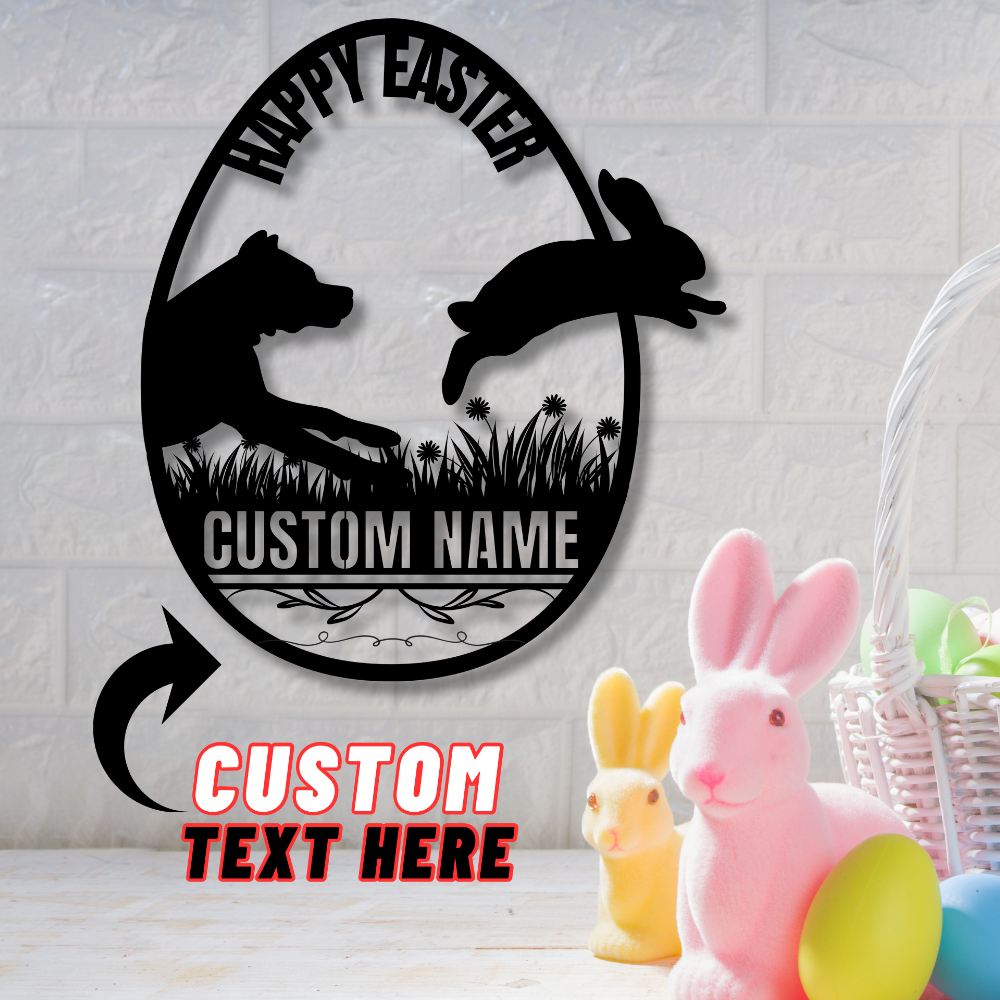 Easter Dogo and Bunny Personalized Metal Sign
