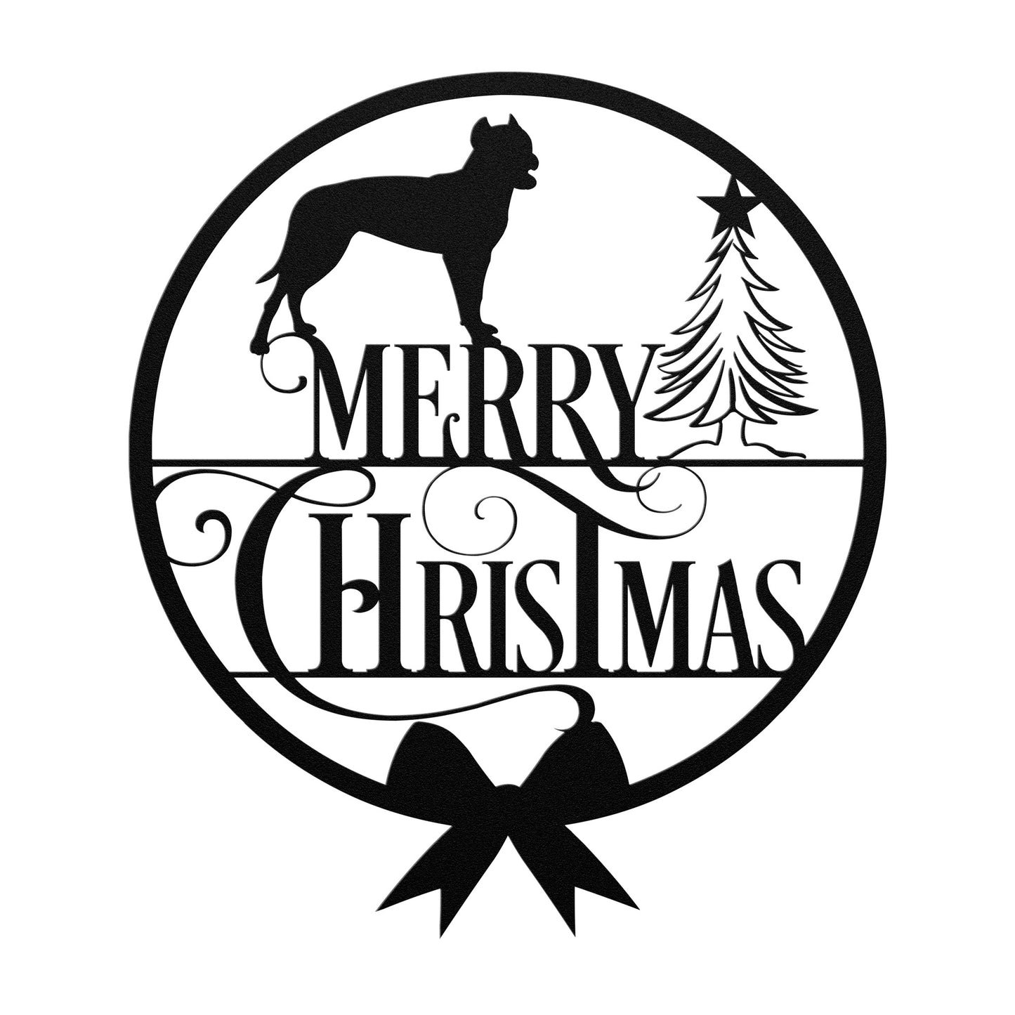 Merry Christmas Dogo Tree Metal Sign